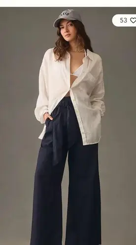 En Saison Marin Navy Wide Leg Embroidered Belt Trousers | Size L | Anthropologie Blue Size L