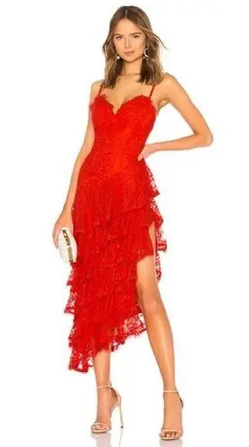 Majorelle Oracle gown dress red Lace Ruffle asymmetrical hem sz s
