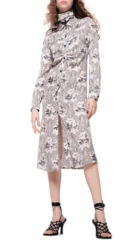 PINKO White Blue Panther Print Long Sleeve Midi Dress Size 8