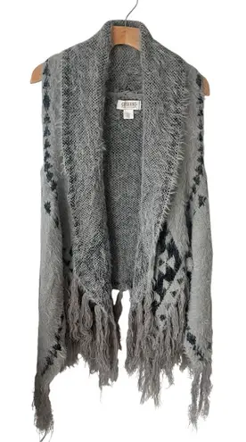 Shyanne Kimono Duster Cardigan Open Front Womens OS Gray Black Aztec Fringe - Image 1
