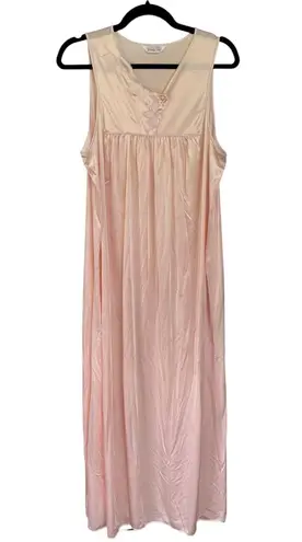 Vanity Fair Vintage Peach Silky Slip Dress Sleeveless Dainty Floral Flowy Medium