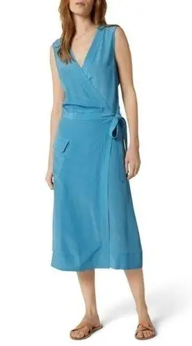 Equipment Maovesa Polka Dot Drop Waist Silk Wrap Dress in Mediterranean Blue New