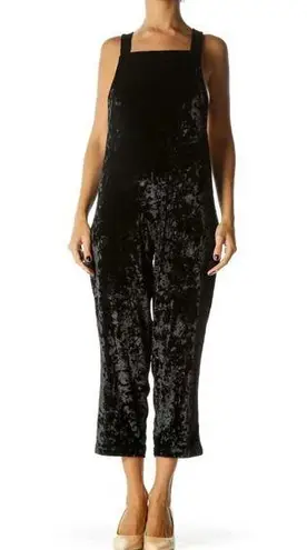 Urban Outfitters ‎ Black Shiny Velvet Square Neck Stretch Jumpsuit