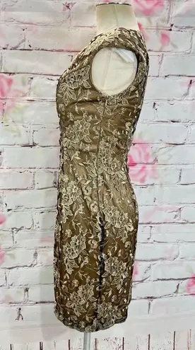 Sue Wong Women's Laced Cap Sleeve Sheath Cocktail Party Dress Gold Size 4