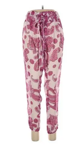 Mikoh Swimwear Pants Cover-up Silk Chiffon Pink Floral Paisley Drawstring Sz Med