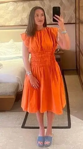 EUDON CHOI x RTR Orange Smocked Waist Hourglass Shape Back Tie Mini Dress Size 8