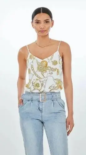 Generation Love Elliot Chain Cami Print Satin Camisole Top White Gold Size Small