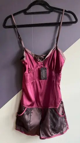 NWT Kiki de Montparnasse Silk Charmeuse Muse Romper, Size XS, Bordeaux Purple