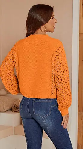 Oversized Long Sleeve Pullover Cropped Lantern Sleeve Chunky Knit Sweater Orange