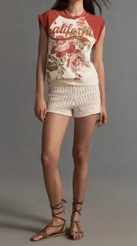 Pilcro Anthropologie Muscle Sweatshirt Size S Cream Floral Graphic Orange