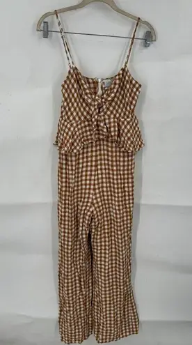 Saylor Jumpsuit Women Medium Orange White Bohemian Wide Leg Western Gingham RTR