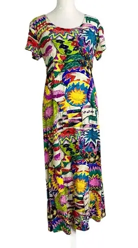Jams World Vintage Sun Motif Colorful Shift Maxi Dress Size M