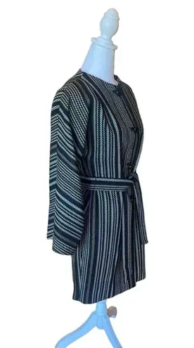 Anne Klein  Black Brown Wool Blend Striped Belted Jacket Coat Womens Size Small