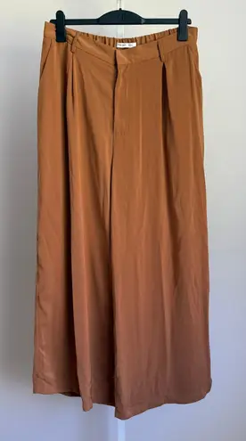 Tronjori XXL Wide Leg Pleated Culottes Cropped Pants Brown Career Casual
