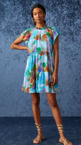 Marie Oliver Frida Dress Watercolor Small Mini Tiered Flowy Colorful Resort