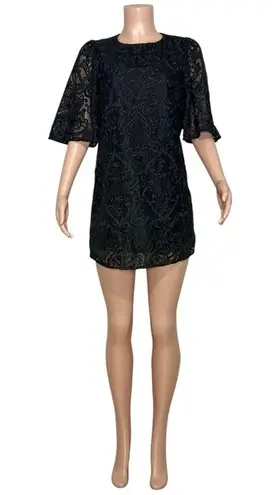 Sézane Gabin Guipure Embroidered Lace Mini Dress, Black, FR34/US2