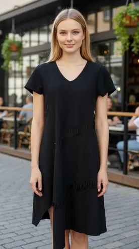 For Cynthia NWT Black Structured Asymmetrical Dress Large