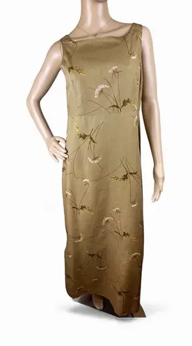 BUSHWACKER Sz 8 Brown Floral Linen Rayon Maxi Sheath Dress Sleeveless USA