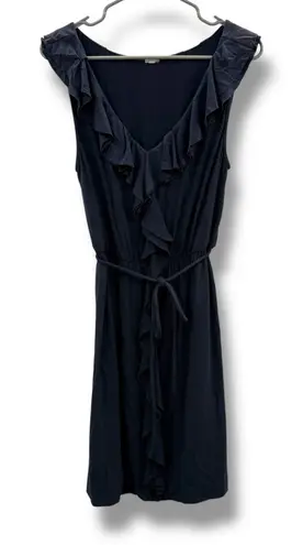 J.Crew Ruffle V-Neck Sleeveless Dress Women’s Size Large Navy Belted Casual