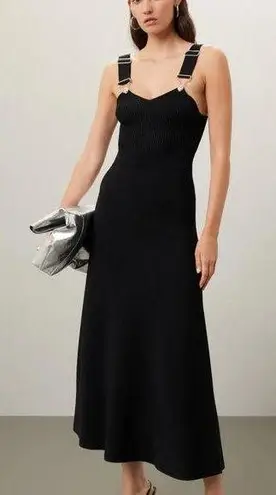 Moschino Jeans Black Knit Midi Dress XS Fit Flare Edgy Going Out Designer $540