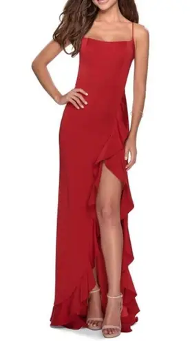 La Femme  Flutter Slit Trumpet Gown in Red Size US 00