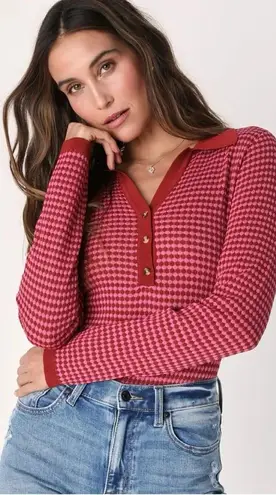 NWOT Lulu’s Retro Cutie Burgundy and Pink Textured Knit Long Sleeve Bodysuit M Red Size M