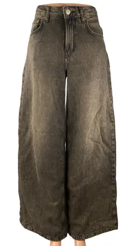 Stradivarius Women's Gray High Rise Washed Denim Baggy Wide Leg Jeans Pants Sz 0