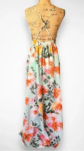 Revamped Women's Light Aqua Green Floral Maxi Dress XS | EUC