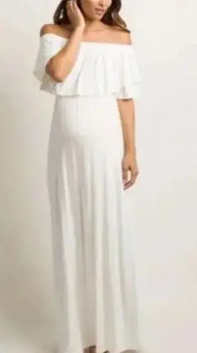 Pinkblush Cream Off The Shoulder Ruffle Maxi Dress