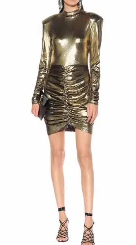 Rotate Birger Christensen NWT Minnie Metallic Gold Lame Mini Dress Ruched Liquid