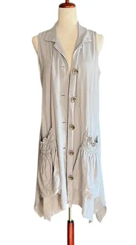 For Cynthia Linen Blend Lagenlook Sleeveless Art to Wear Dress with Pockets