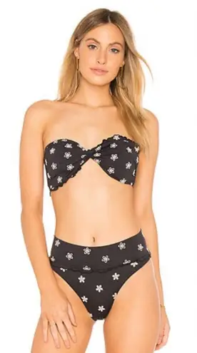 Peony Swimwear Twist Bandeau Bikini Top (M) & High Waist Bikini Bottom (S) Set Black Size M