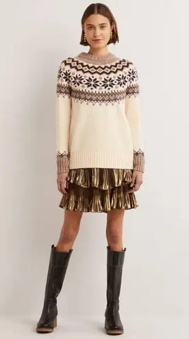 💕BODEN💕 Fair Isle Metallic Yarn Sweater ~ Warm Ivory Fair Isle Print US 8 NWOT