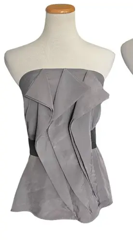 Xxi Womens Forever 21 Strapless Zipper Back Charcoal Black Contrast Top - Sz L