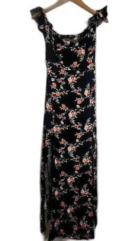 Ambiance Floral Flutter Sleeve Maxi Dress Split Skirt Size Small Black