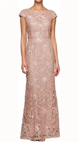 Alex Evenings - Long Embroidered Lace Cap Sleeve Gown