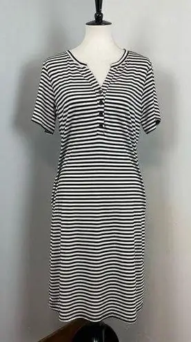 Ekouaer  Stripe Rayon Midi Shirt Dress Medium