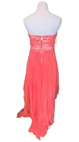 Daisy  FORMALS CORAL PINK HIGH LOW CHIFFON LACE STRAPLESS SWEETHEART DRESS SMALL