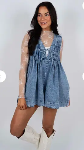 Denim Tie Romper Blue