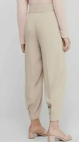 EXPRESS Flowy Dress Pants High Waisted Ankle Pants Tie Waist Pleated Beige size 6