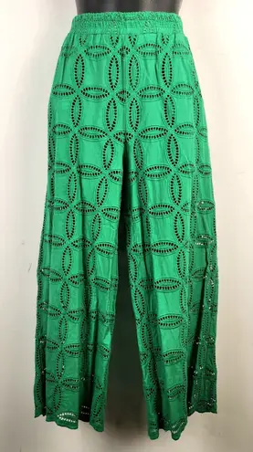 Ottod'Ame Green Eyelet Palazzo Pants Wide Leg Cutout Detail w/ Bloomers Size 8