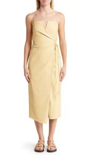 Nanushka Anubi Vegan Leather Sleeveless Wrap Midi Dress Margarine NWT Size S Yellow