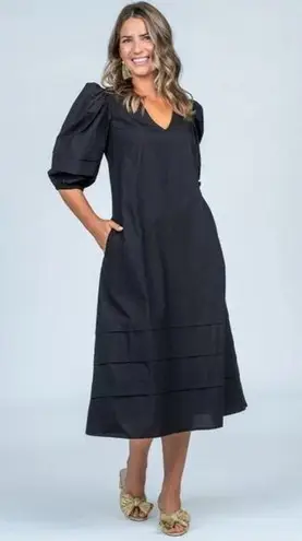 Olivia James The Label Black Georgia Midi Dress Size S Pockets Puff Sleeves