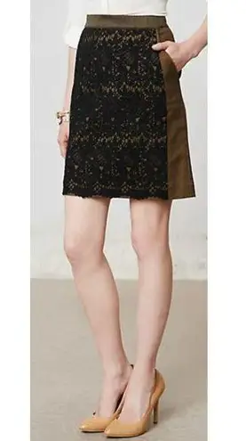 Maeve Anthropologie Olive Black Lace Pencil Skirt