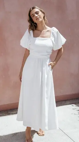 Petal and Pup NEW Clo Puff Short Sleeve Midi Dress Linen Blend White XL NWT