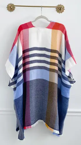 Aerie Plaid Multi Rainbow Beach Shrug Blanket Cardigan Poncho