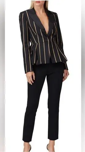 Self Portrait Self-Portrait Tailoring Peplum Blazer Vertical Stripes Black & Tan Flattering 6