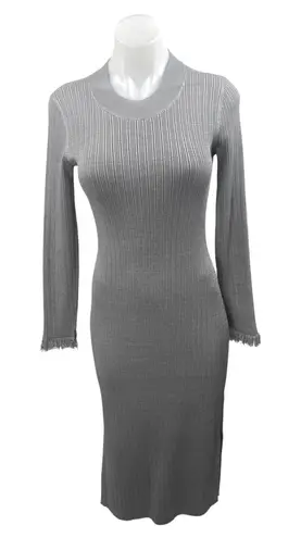 Club Monaco Gray Long Sleeve Crew Neck Ribbed Knit Midi Bodycon Sweater Dress S