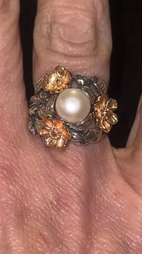 NWT OR PAZ 925 STERLING SILVER WHITE PEARL FLOWER RING SZ 7.25 MADE IN ISRAEL PZ