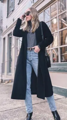 Karl Lagerfeld NWT $325 Paris Tailored Pickstitch Wool Blend Coat Black Sz Large